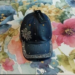NWT Stonewashed Denim style Baseball Bling Hat Olivia and Kate